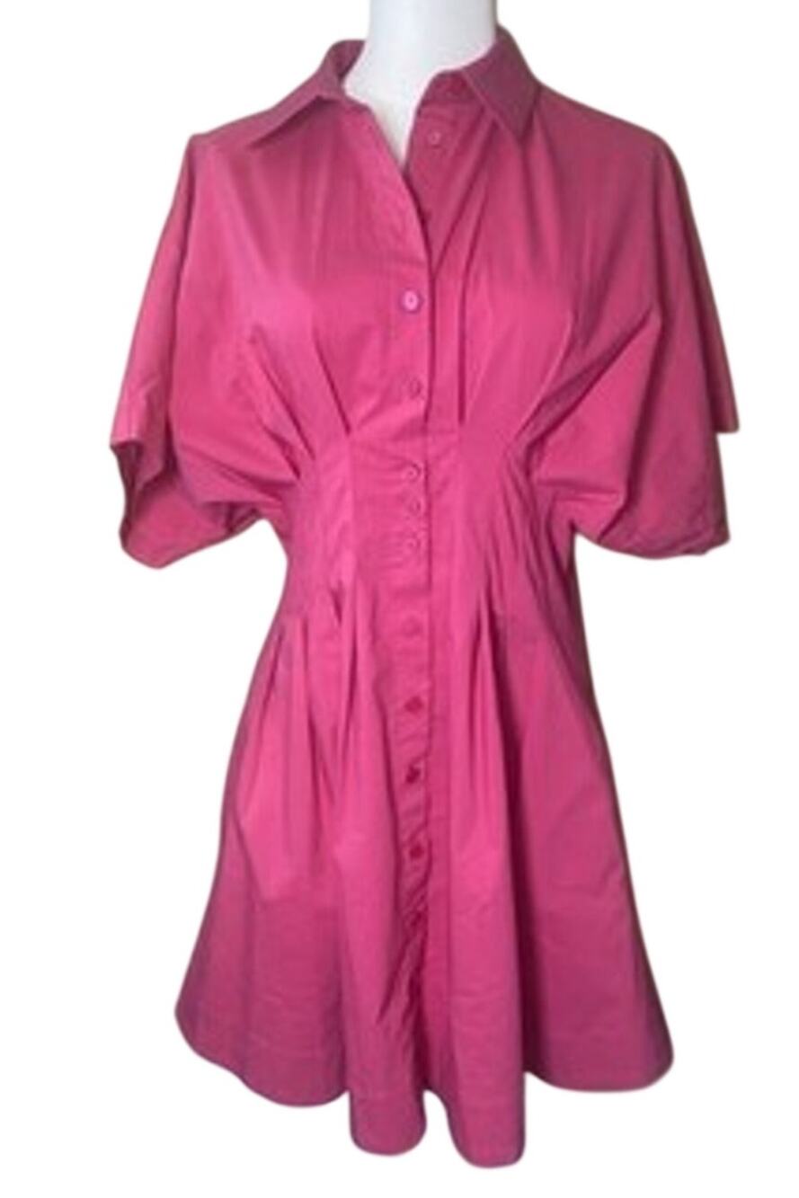 Exquise Mini Tobie Anthropologie Button Front Pleated Shirt Dress Medium Pink